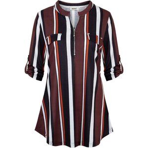 Women's Floral 3/4 Sleeve Shirts Zip up V Neck Work Chiffon Blouses Top